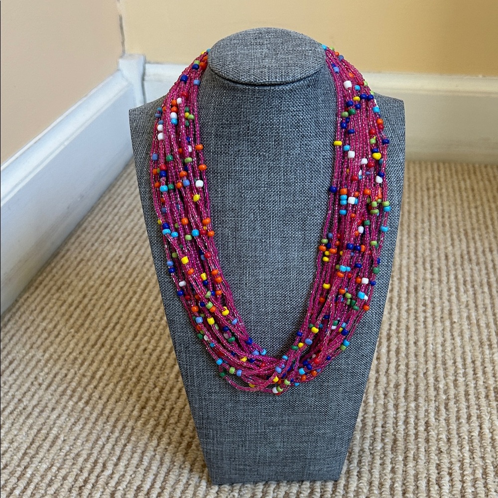 Pink Beaded Necklace with multicolored accents